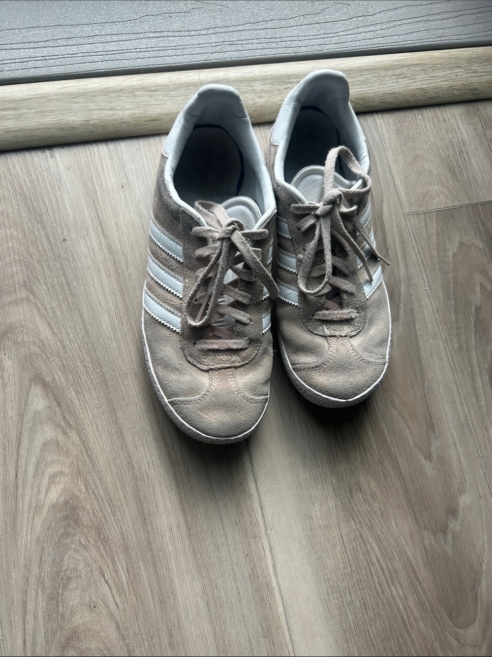 adidas Beige Suede Sneakers with White Stripes